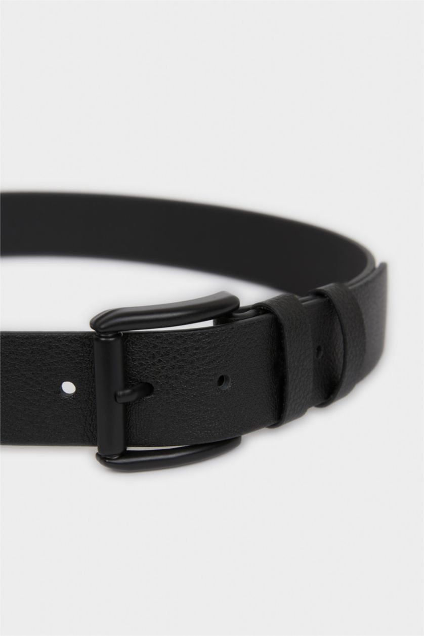 Erkek Siyah Erkek Dikdörtgen Toka Suni Deri Jean Kemeri