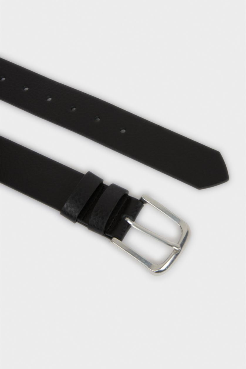 Erkek Siyah Erkek Dikdörtgen Toka Suni Deri Jean Kemeri