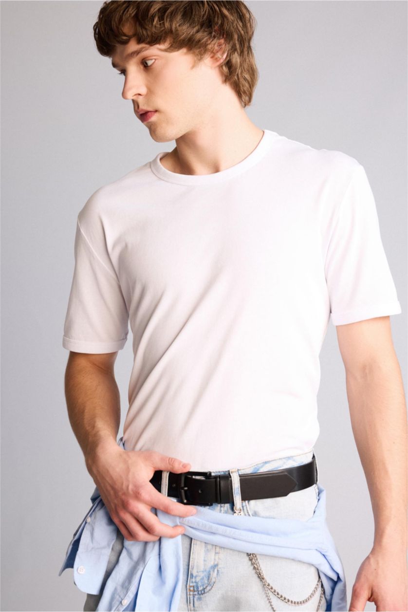 Erkek Siyah Erkek Dikdörtgen Toka Suni Deri Jean Kemeri