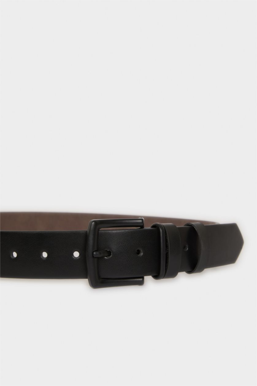 Erkek Siyah Erkek Dikdörtgen Toka Suni Deri Jean Kemeri