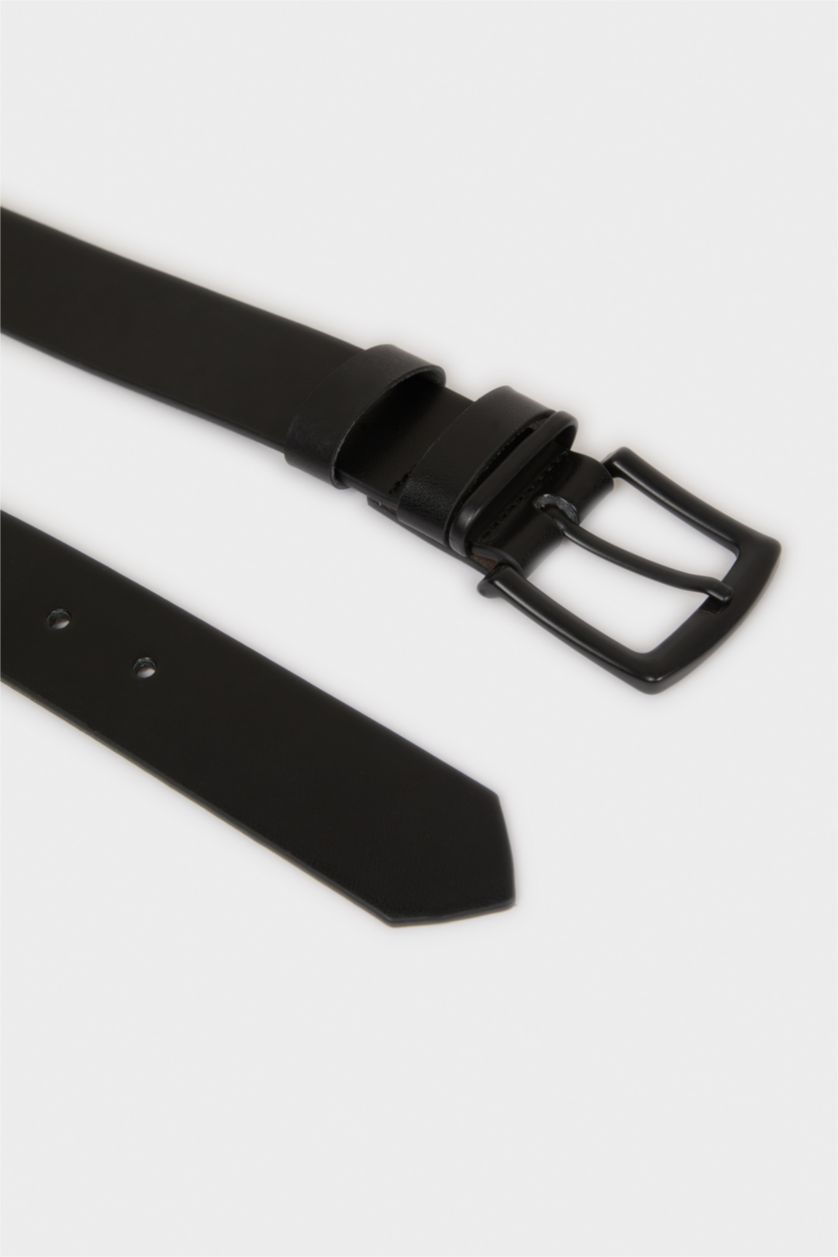 Erkek Siyah Erkek Dikdörtgen Toka Suni Deri Jean Kemeri