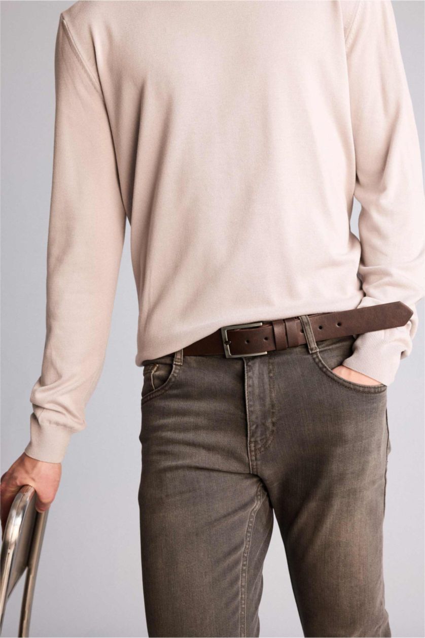 Erkek Kahve Erkek Dikdörtgen Toka Suni Deri Jean Kemeri