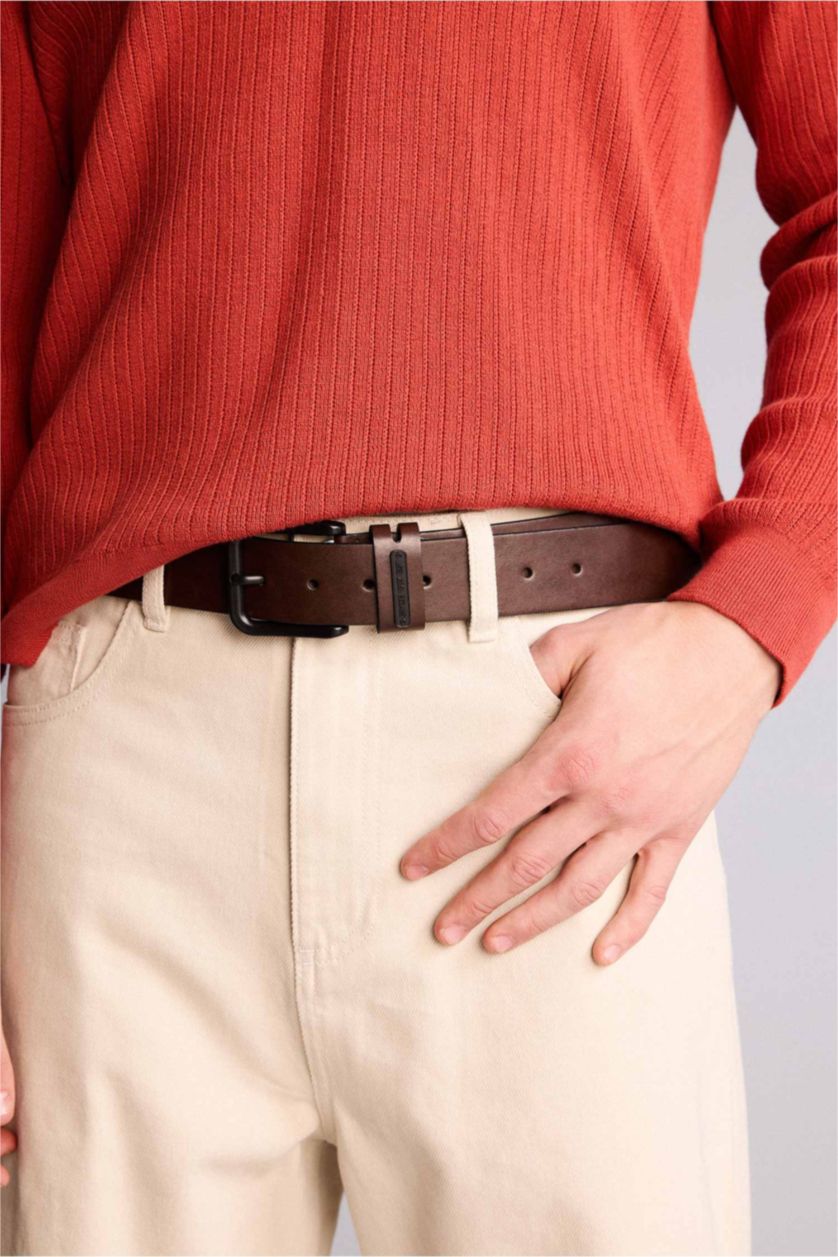 Erkek Kahve Erkek Dikdörtgen Toka Suni Deri Jean Kemeri