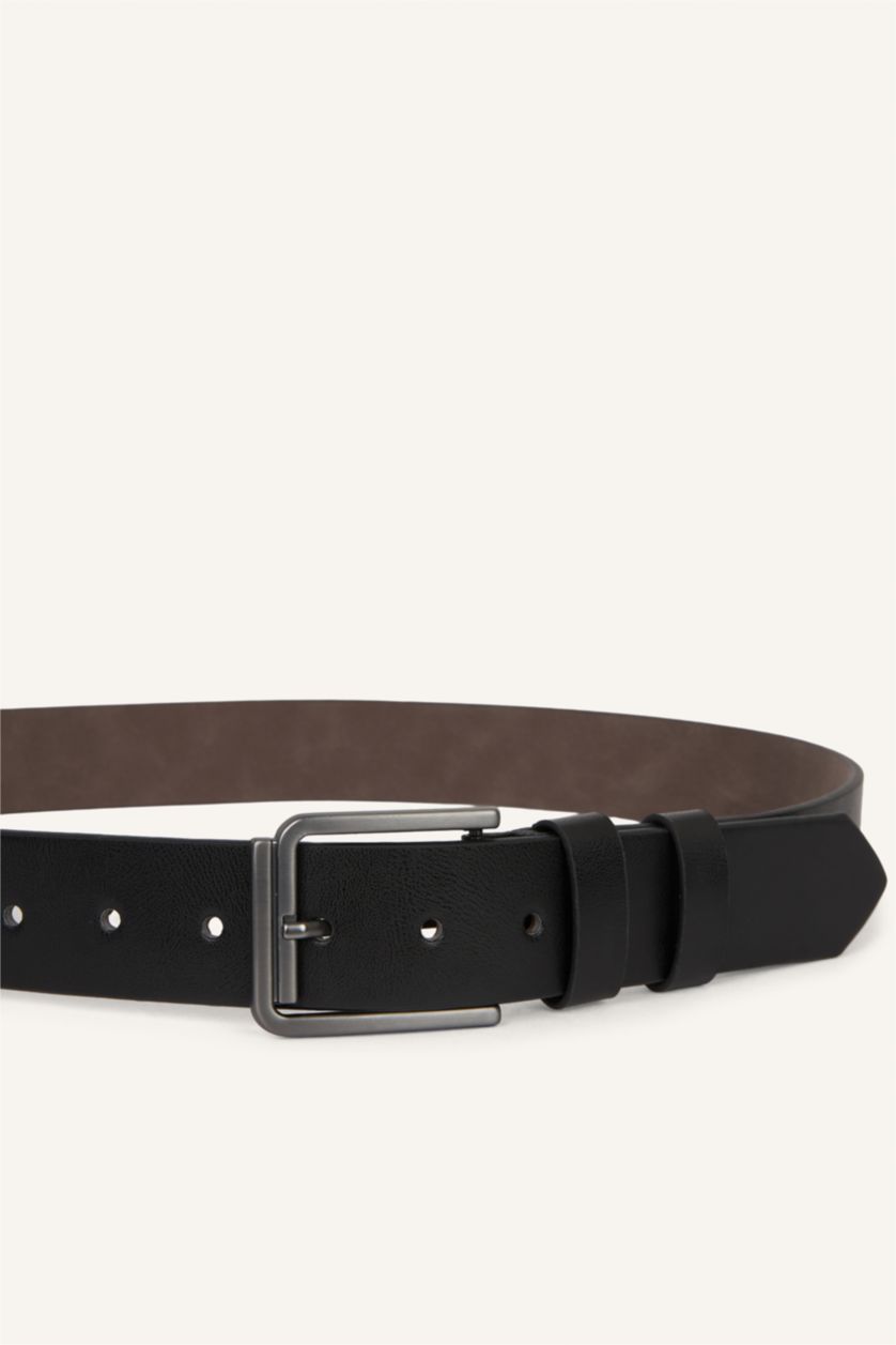 Erkek Siyah Erkek Dikdörtgen Toka Suni Deri Jean Kemeri