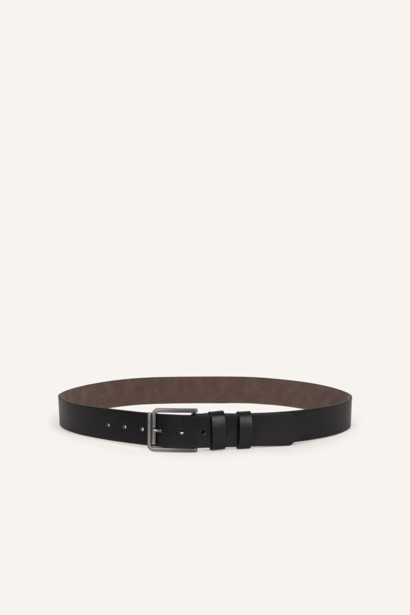 Men Black Man Rectangle Clasp Faux Leather Jean Belt