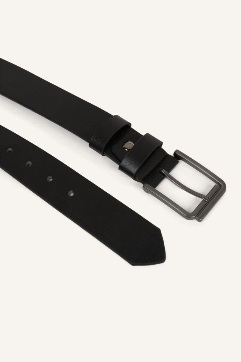Men Black Man Rectangle Clasp Faux Leather Jean Belt