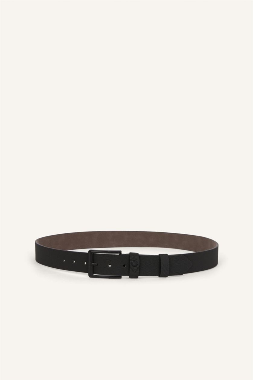 Men Black Man Rectangle Clasp Faux Leather Jean Belt