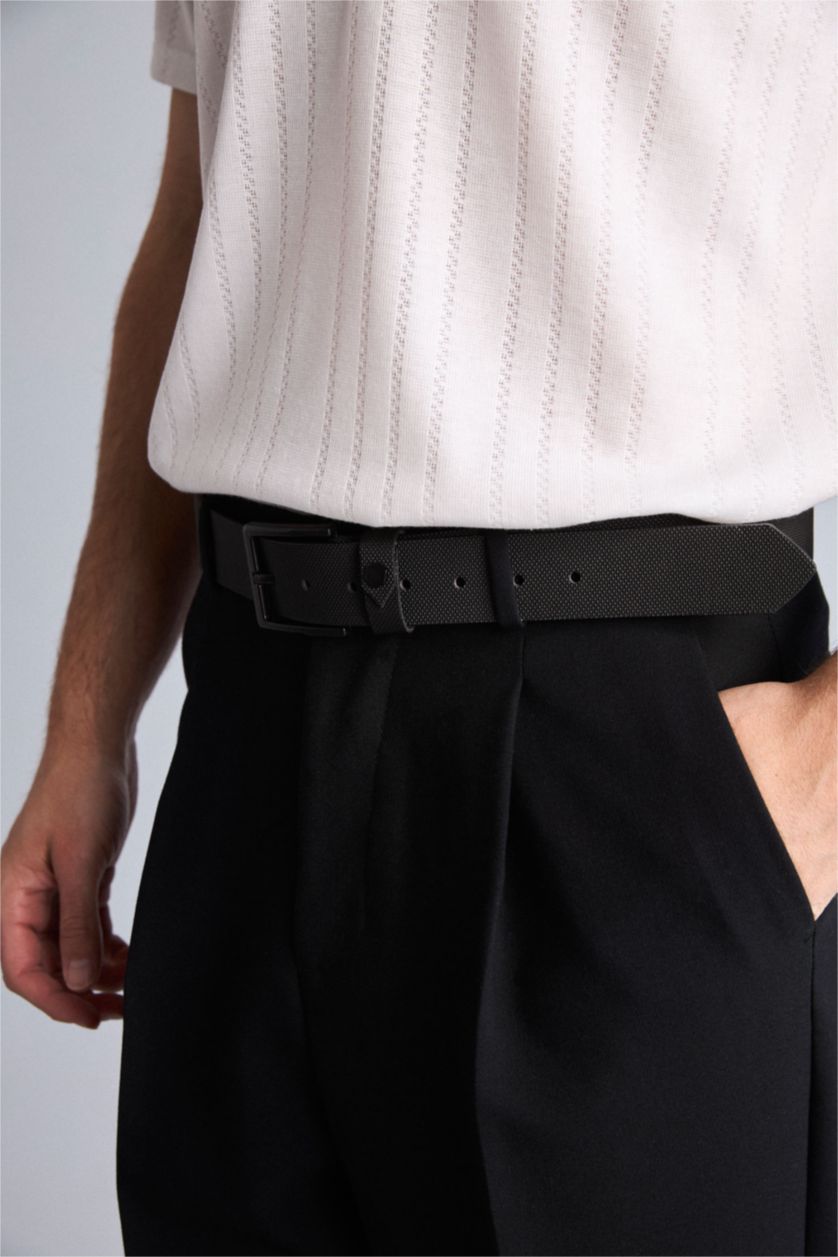Men Black Man Rectangle Clasp Faux Leather Jean Belt