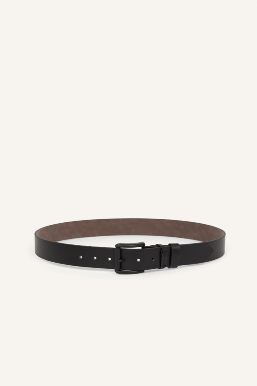 Men Black Man Rectangle Clasp Faux Leather Jean Belt