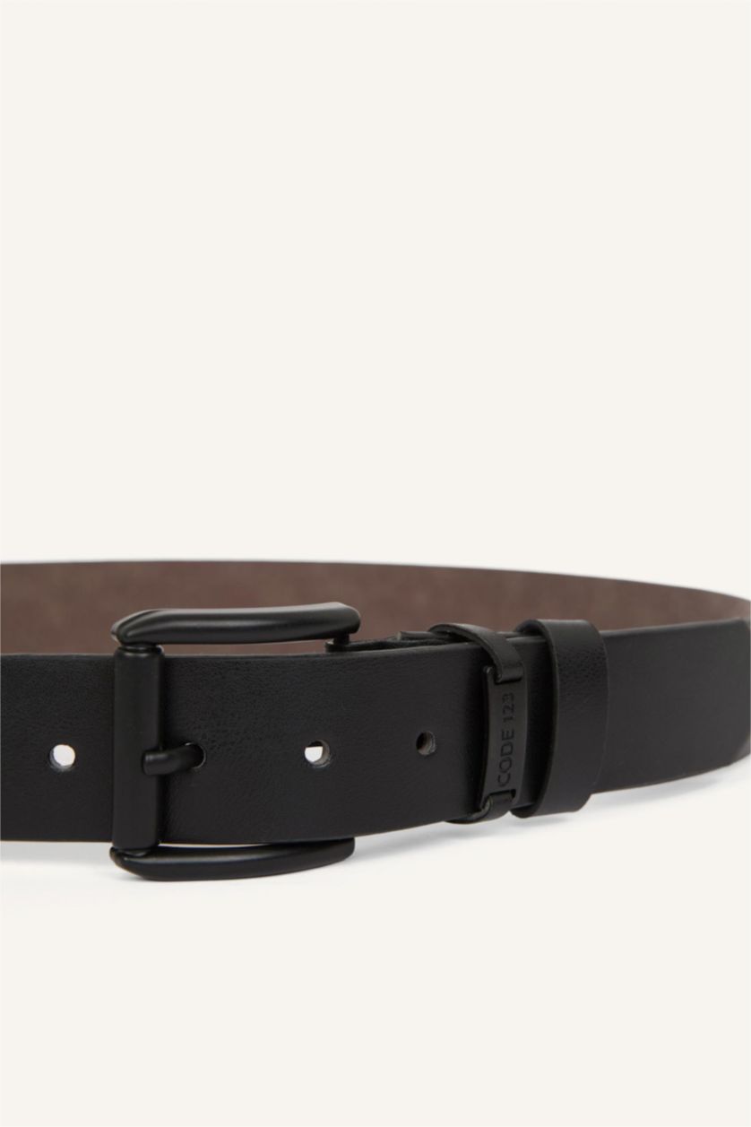 Men Black Man Rectangle Clasp Faux Leather Jean Belt