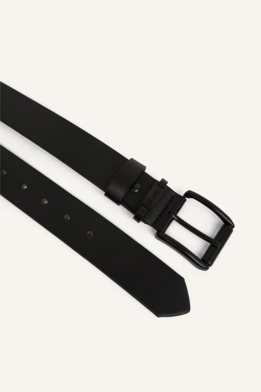 Men Black Man Rectangle Clasp Faux Leather Jean Belt