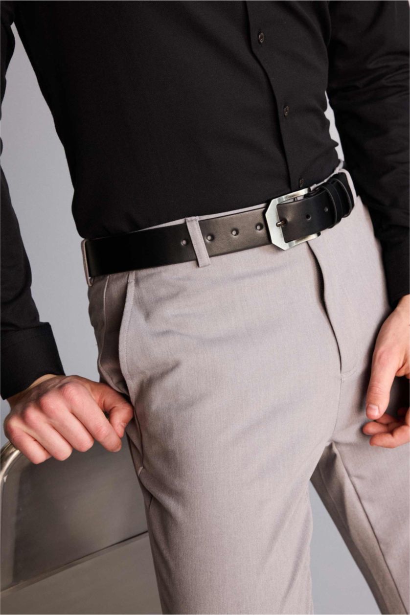 Erkek Siyah Erkek Dikdörtgen Toka Suni Deri Jean Kemeri