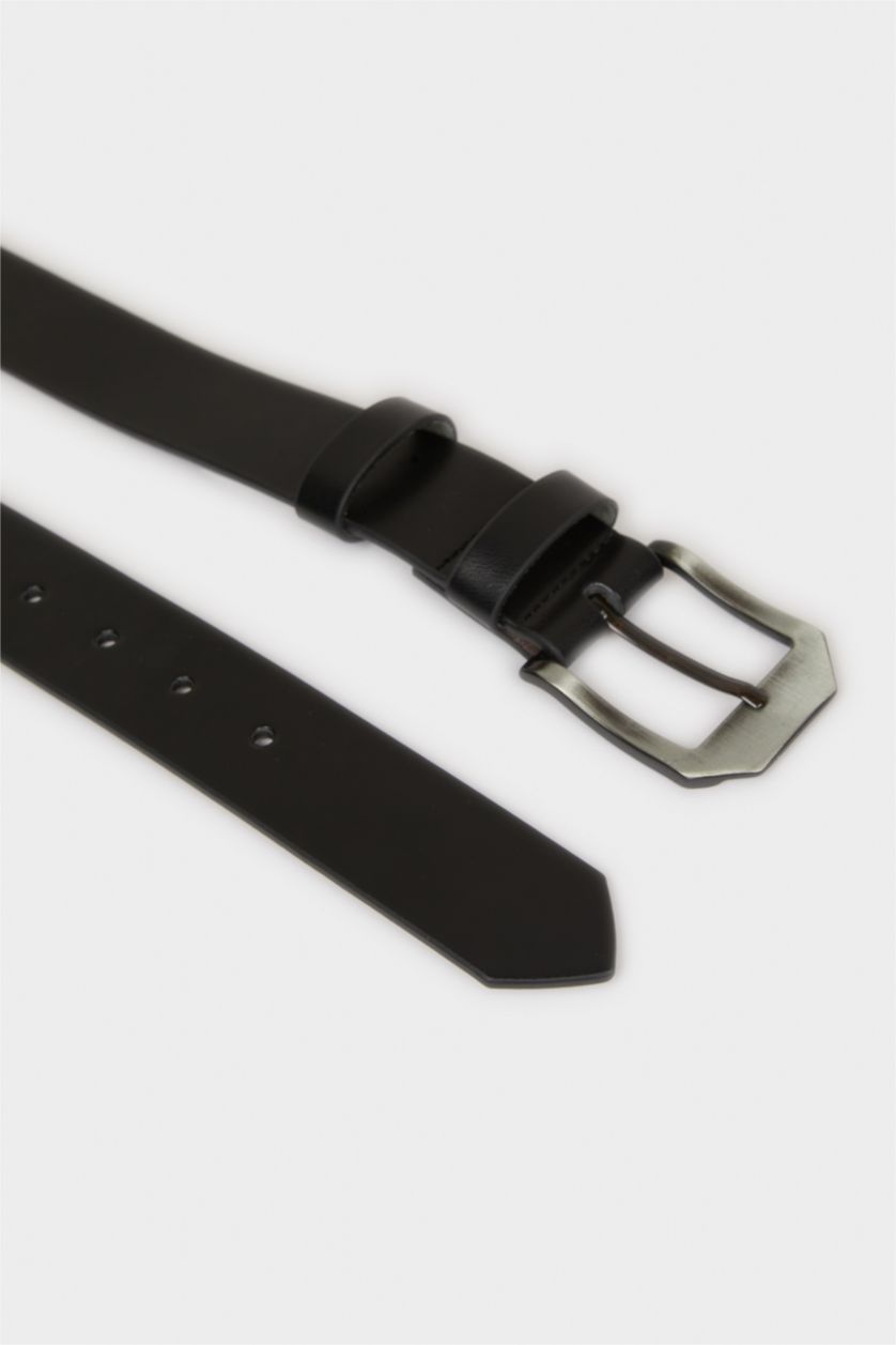 Erkek Siyah Erkek Dikdörtgen Toka Suni Deri Jean Kemeri