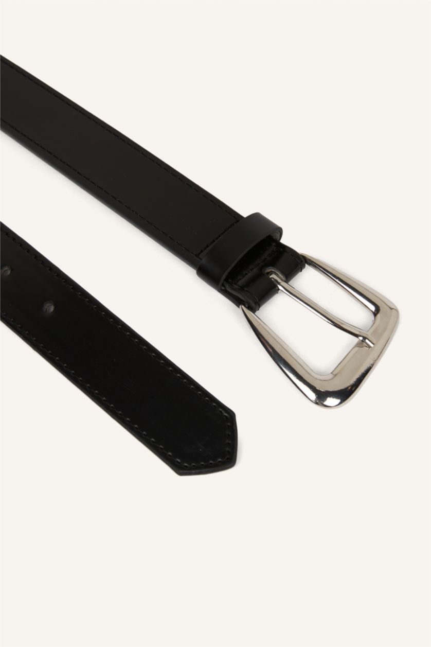 Kadın Siyah Kadın Dikdörtgen Toka Suni Deri Günlük Kemer