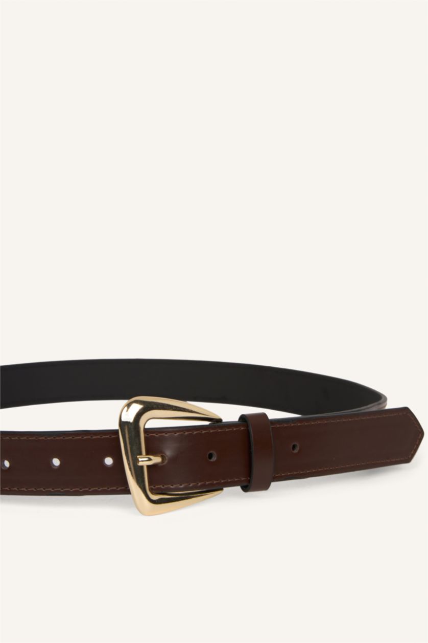 Kadın Kahve Kadın Dikdörtgen Toka Suni Deri Günlük Kemer