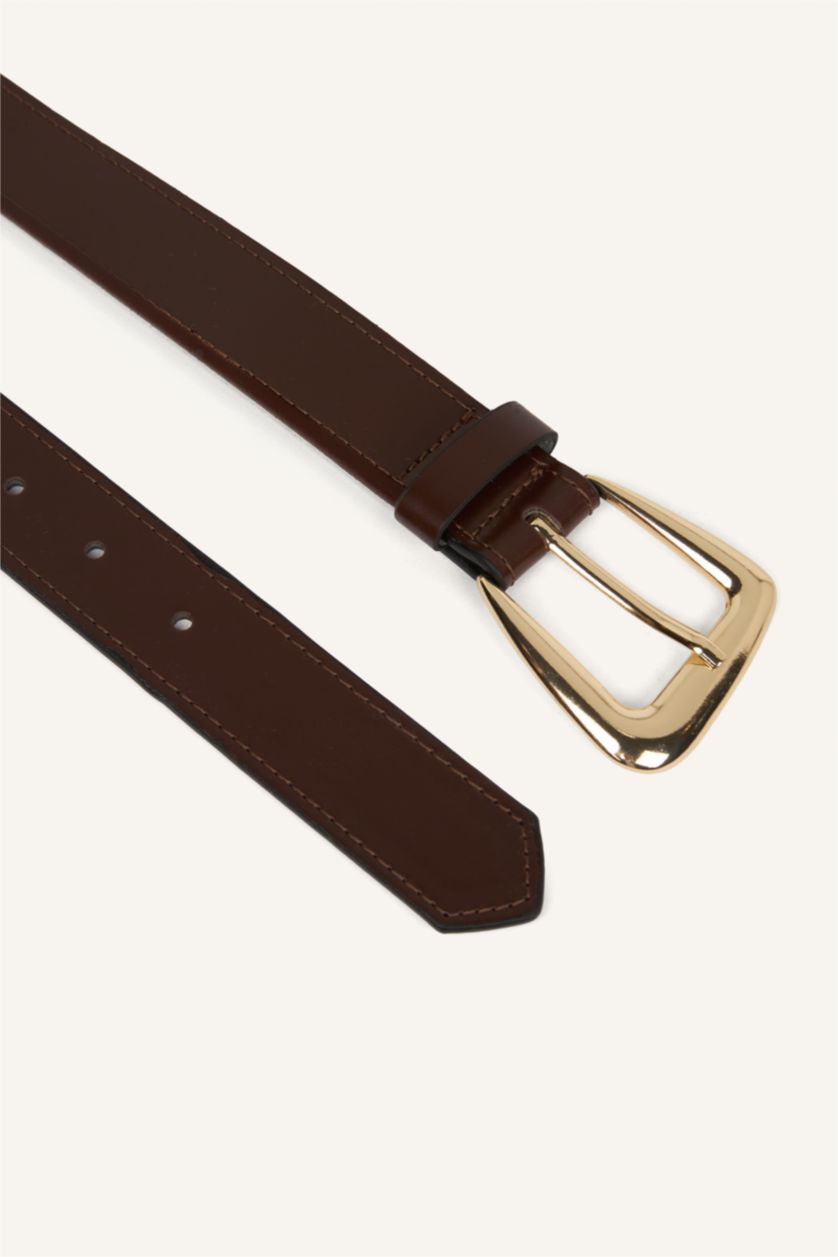 Kadın Kahve Kadın Dikdörtgen Toka Suni Deri Günlük Kemer