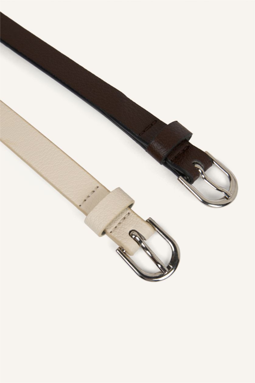 Kadın Karma Kadın Oval Toka 2'li Suni Deri Kemer 