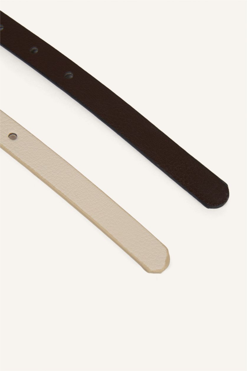 Kadın Karma Kadın Oval Toka 2'li Suni Deri Kemer 