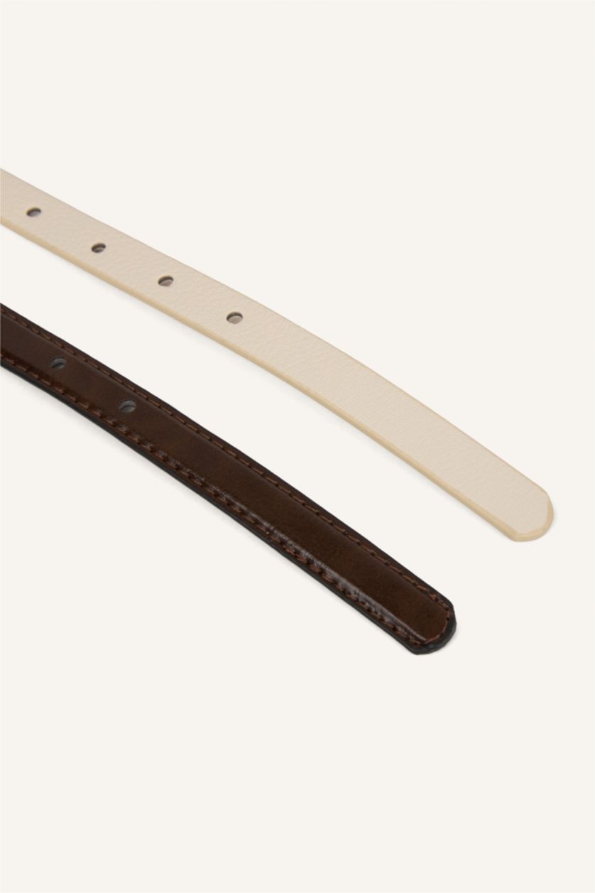 Kadın Karma Kadın Oval Toka 2'li Suni Deri Kemer 