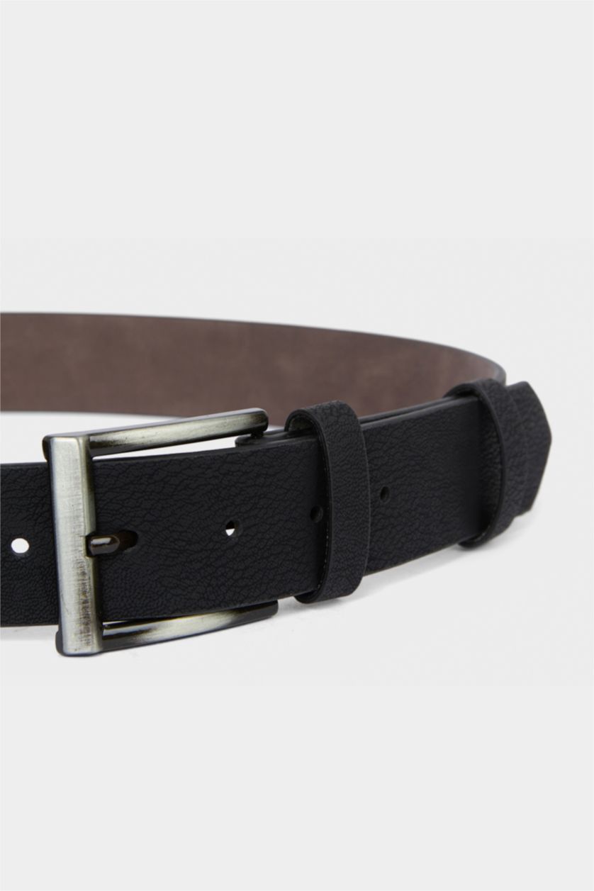 Erkek Siyah Erkek Dikdörtgen Toka Suni Deri Jean Kemeri