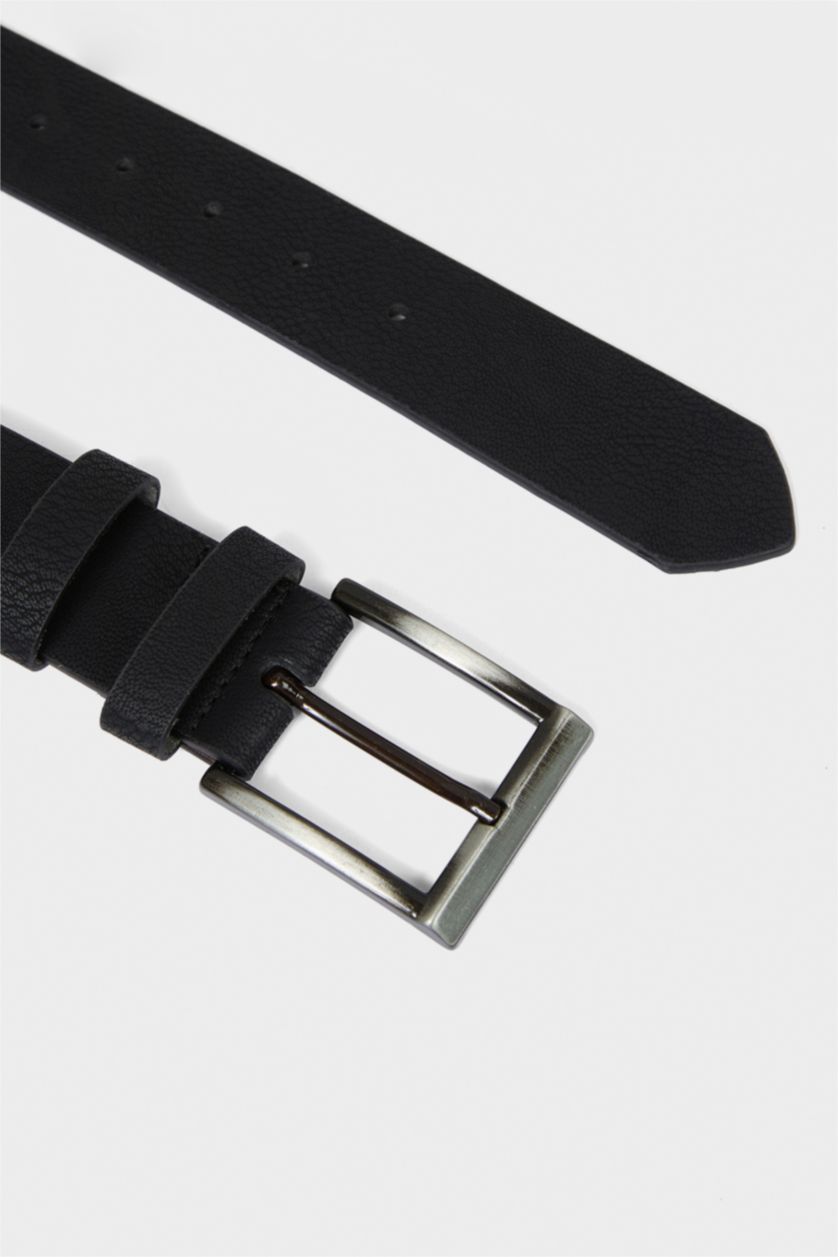 Erkek Siyah Erkek Dikdörtgen Toka Suni Deri Jean Kemeri