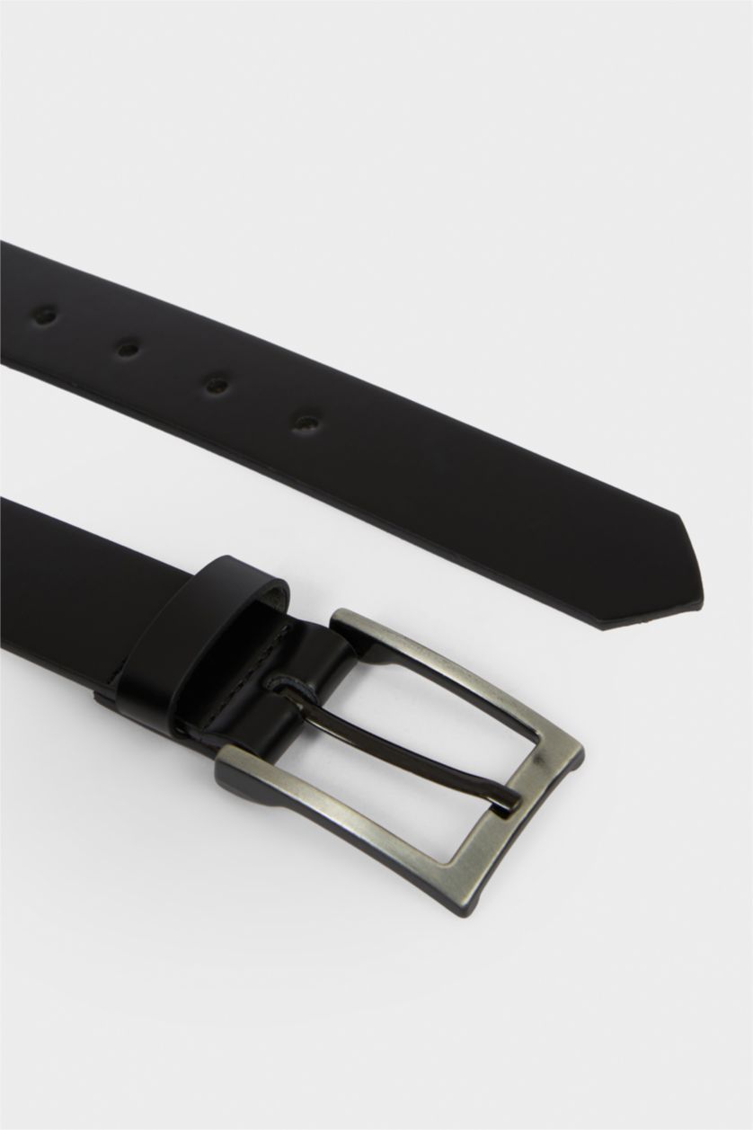 Erkek Siyah Erkek Dikdörtgen Toka Suni Deri Jean Kemeri