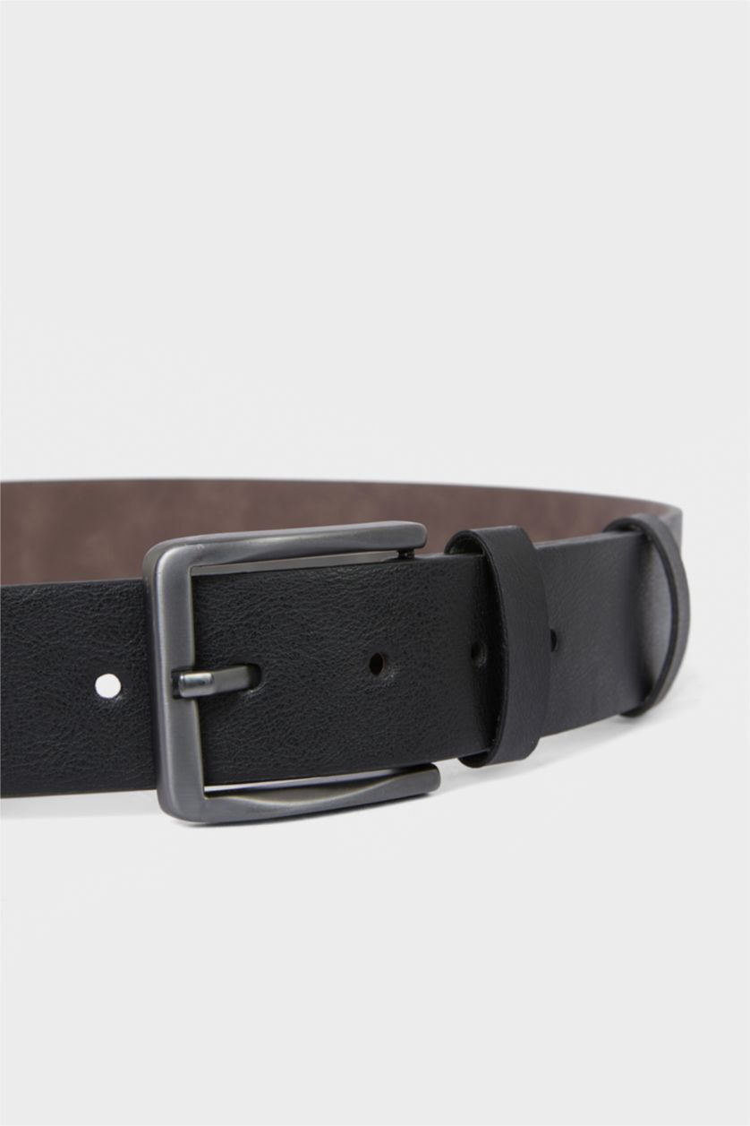 Erkek Siyah Erkek Dikdörtgen Toka Suni Deri Jean Kemeri