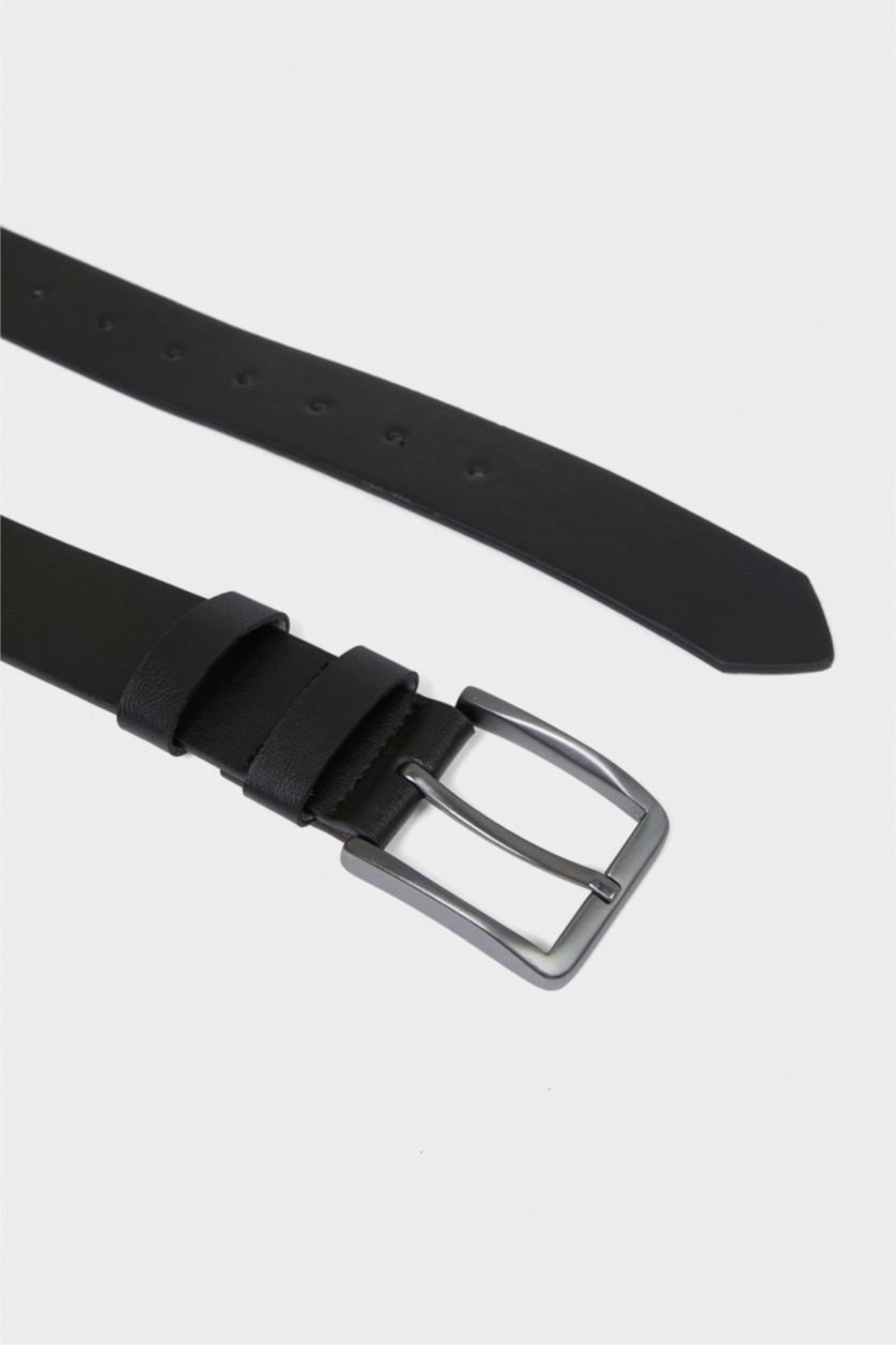 Erkek Siyah Erkek Dikdörtgen Toka Suni Deri Jean Kemeri