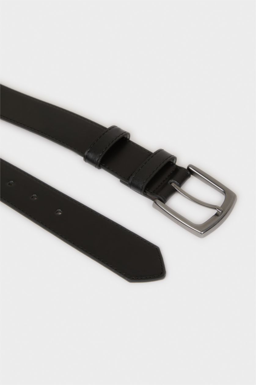 Erkek Siyah Erkek Dikdörtgen Toka Suni Deri Jean Kemeri