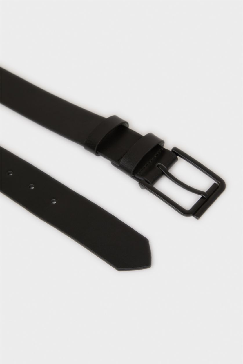 Erkek Siyah Erkek Dikdörtgen Toka Suni Deri Jean Kemeri