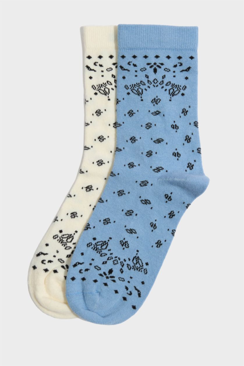 Kadın Açık Mavi Kadın Dikişsiz 2'li Pamuklu Uzun Çorap