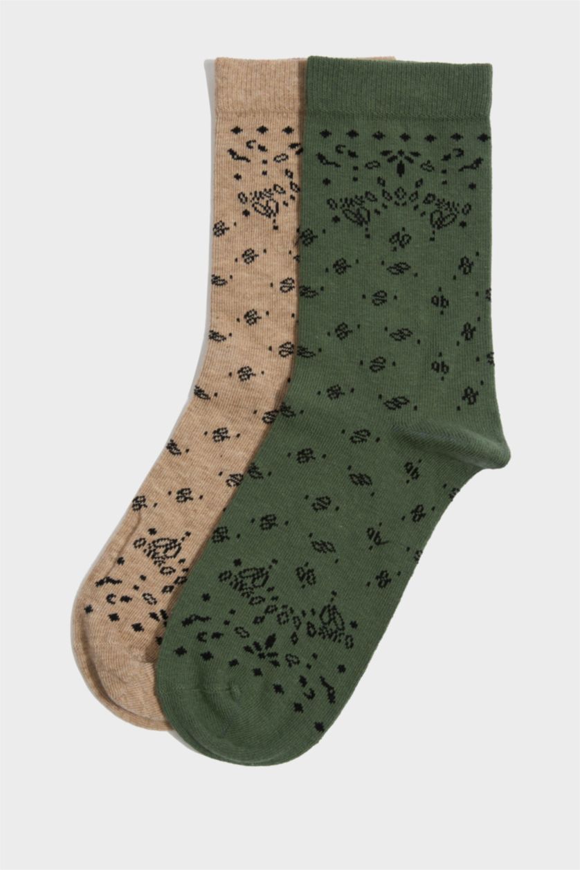 Kadın Yeşil Kadın Dikişsiz 2'li Pamuklu Uzun Çorap