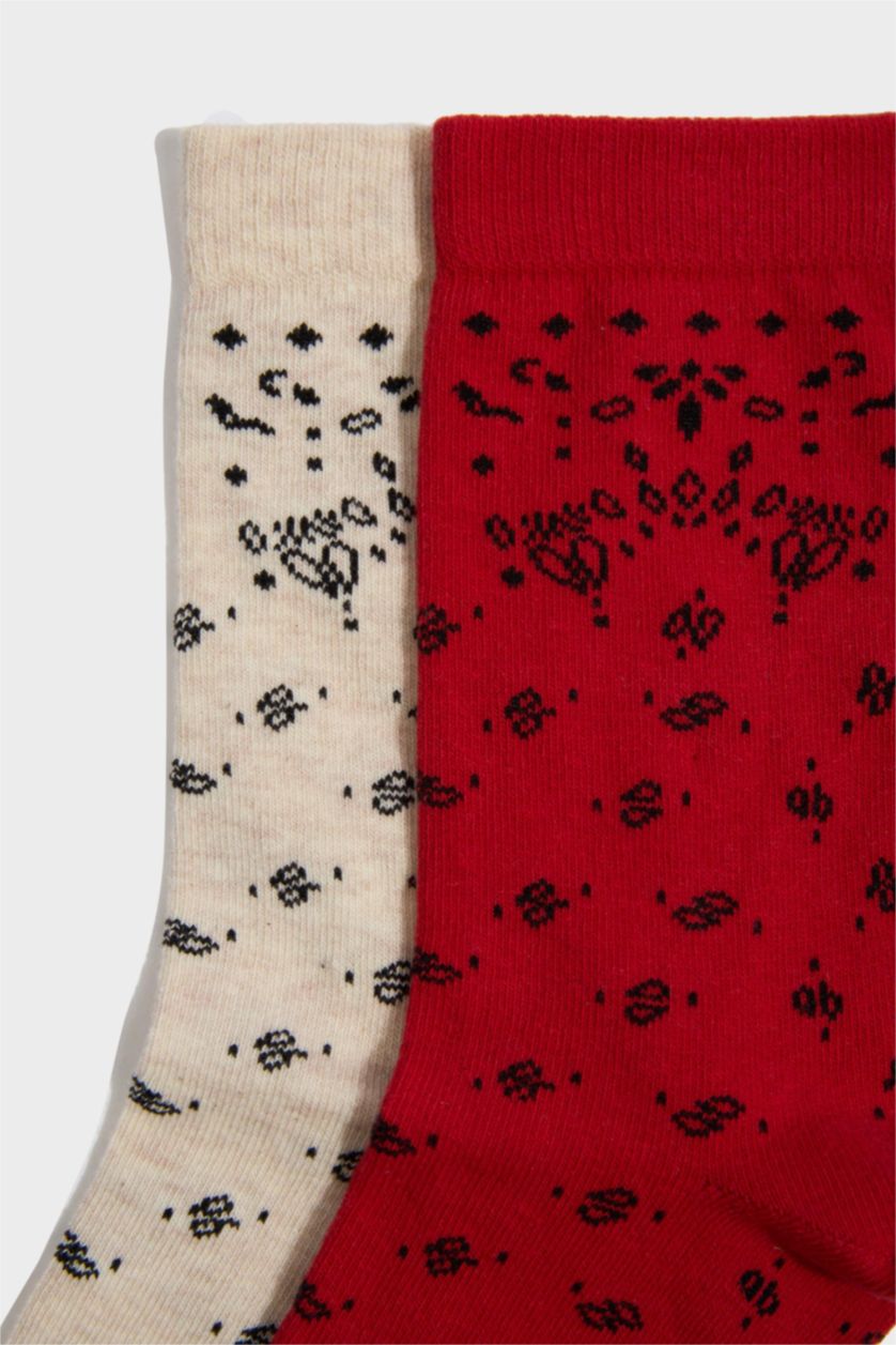 Kadın Kırmızı Kadın Dikişsiz 2'li Pamuklu Uzun Çorap