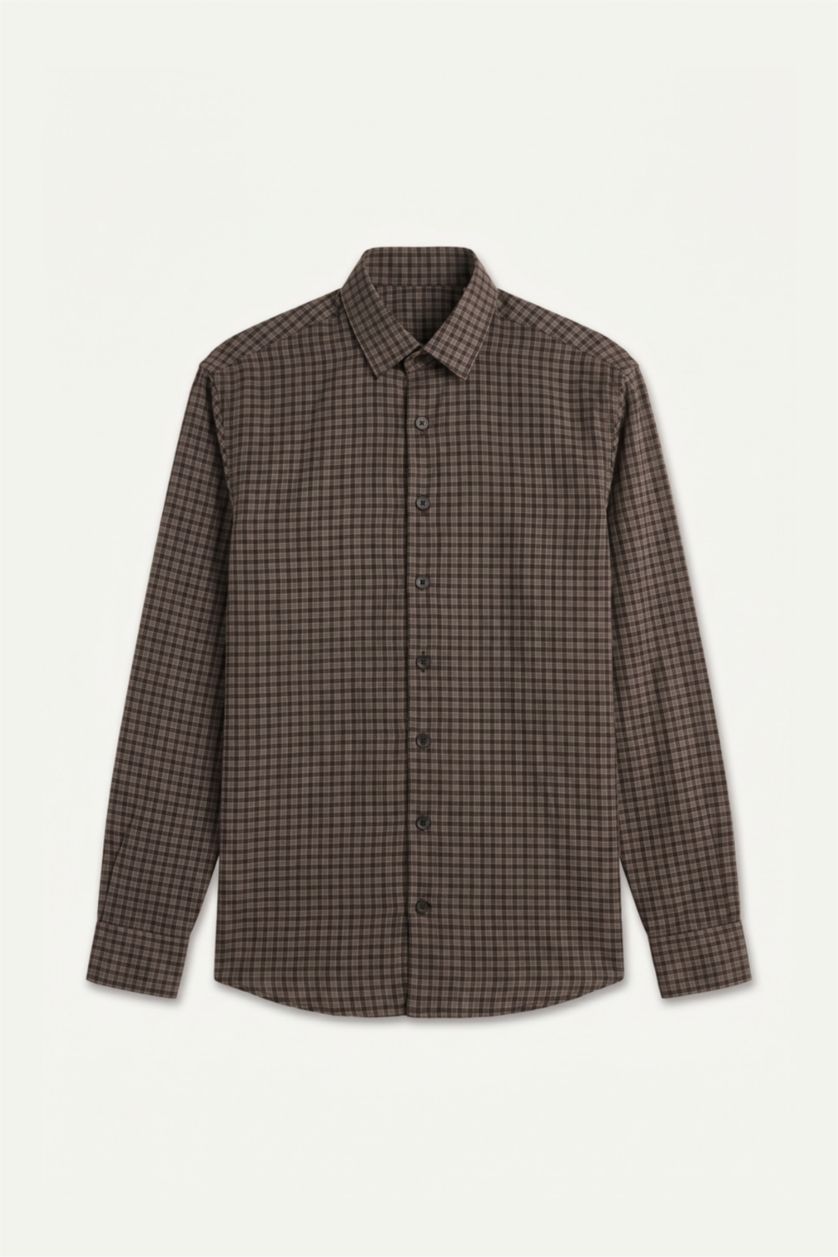 Men Brown Regular Fit Linen Blended Long Sleeve Shirt