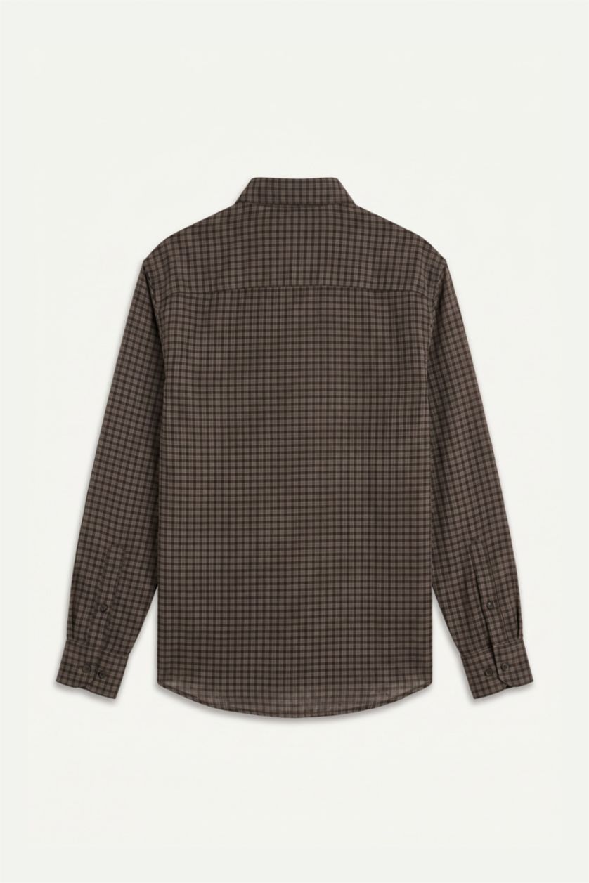Men Brown Regular Fit Linen Blended Long Sleeve Shirt
