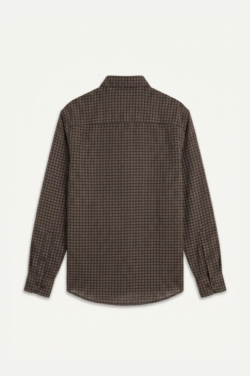 MAN Brown Regular Fit Linen Blended Long Sleeve Shirt