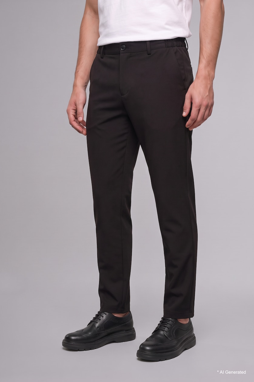MAN Black Regular Fit Normal Waist Straight Leg Trousers with Pockets