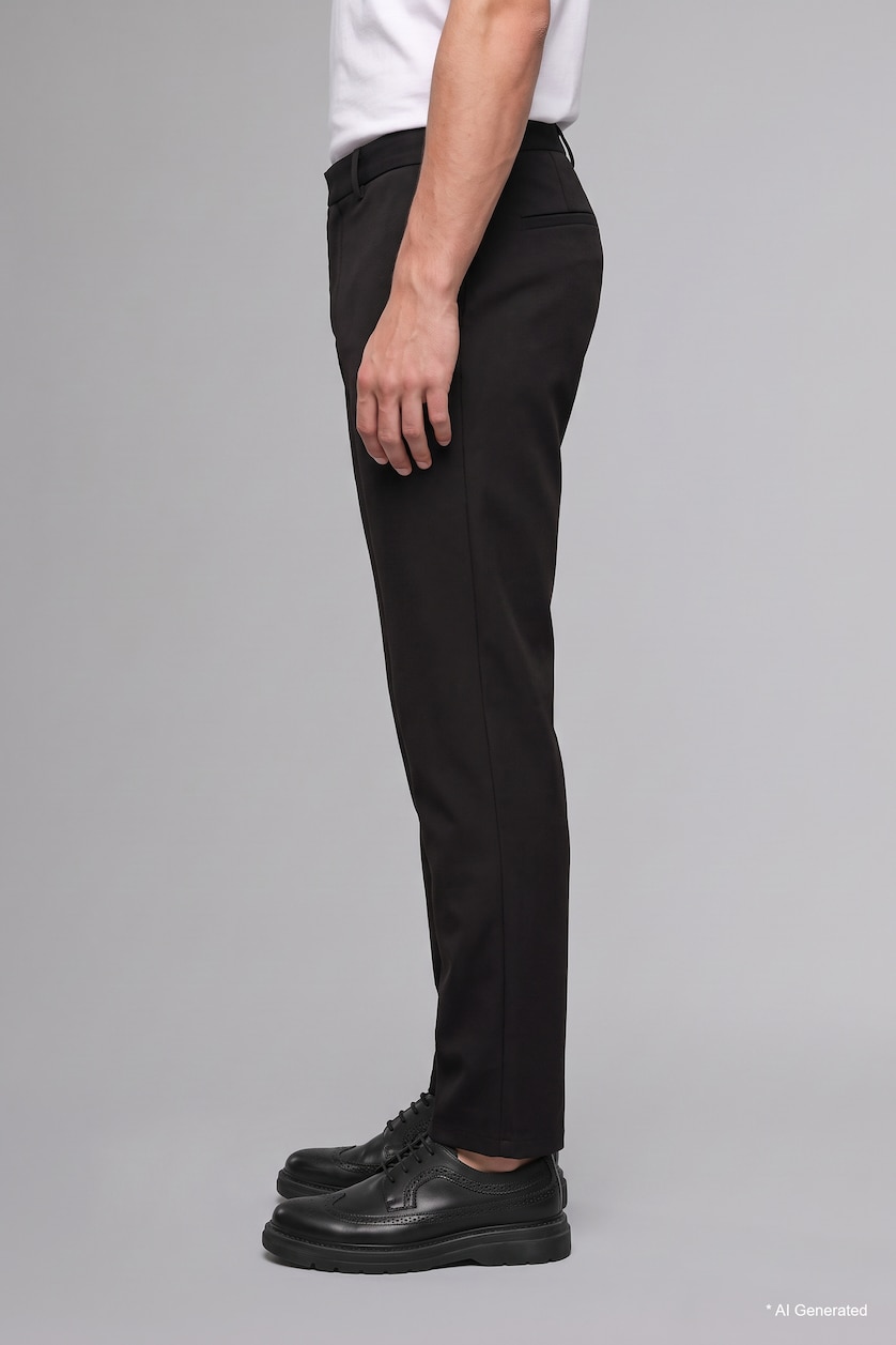MAN Black Regular Fit Normal Waist Straight Leg Trousers with Pockets