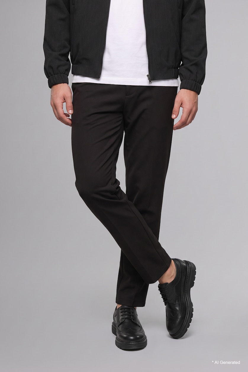 MAN Black Regular Fit Normal Waist Straight Leg Trousers with Pockets