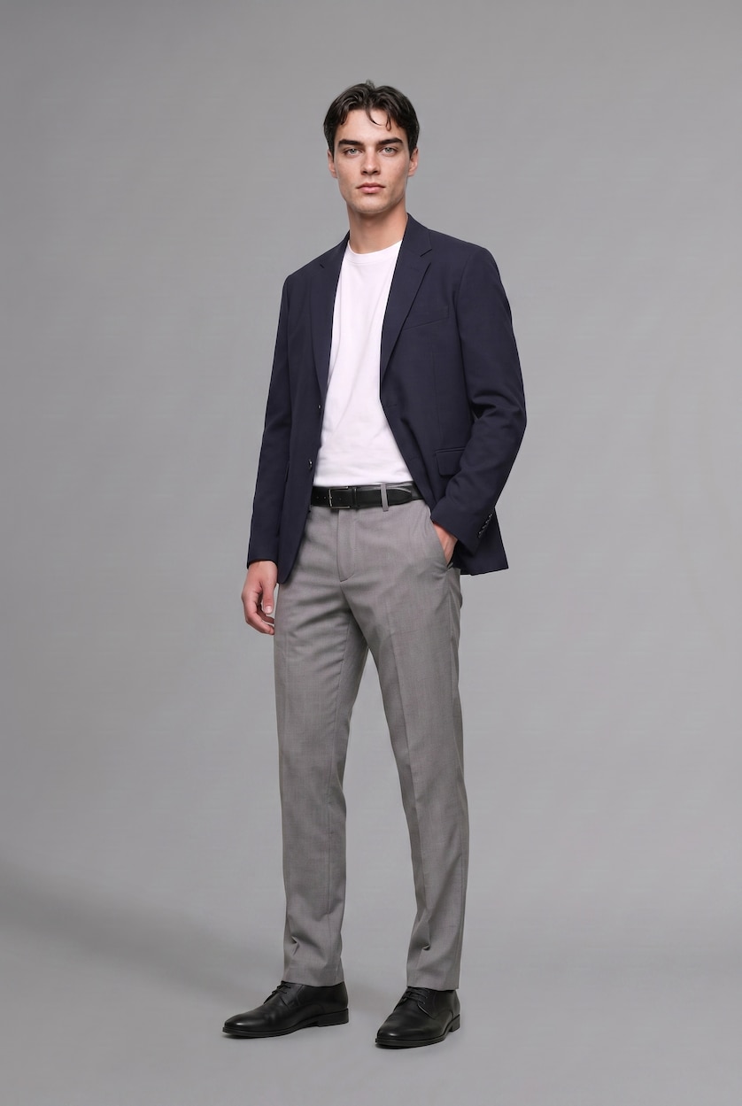 MAN Grey Melange Woman Regular Fit Straight Leg Normal Waist Pocket Trousers