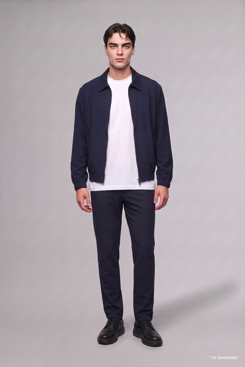 MAN NAVY Regular Fit Normal Waist Straight Leg Trousers with Pockets