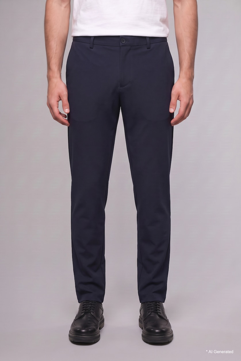 MAN NAVY Regular Fit Normal Waist Straight Leg Trousers with Pockets