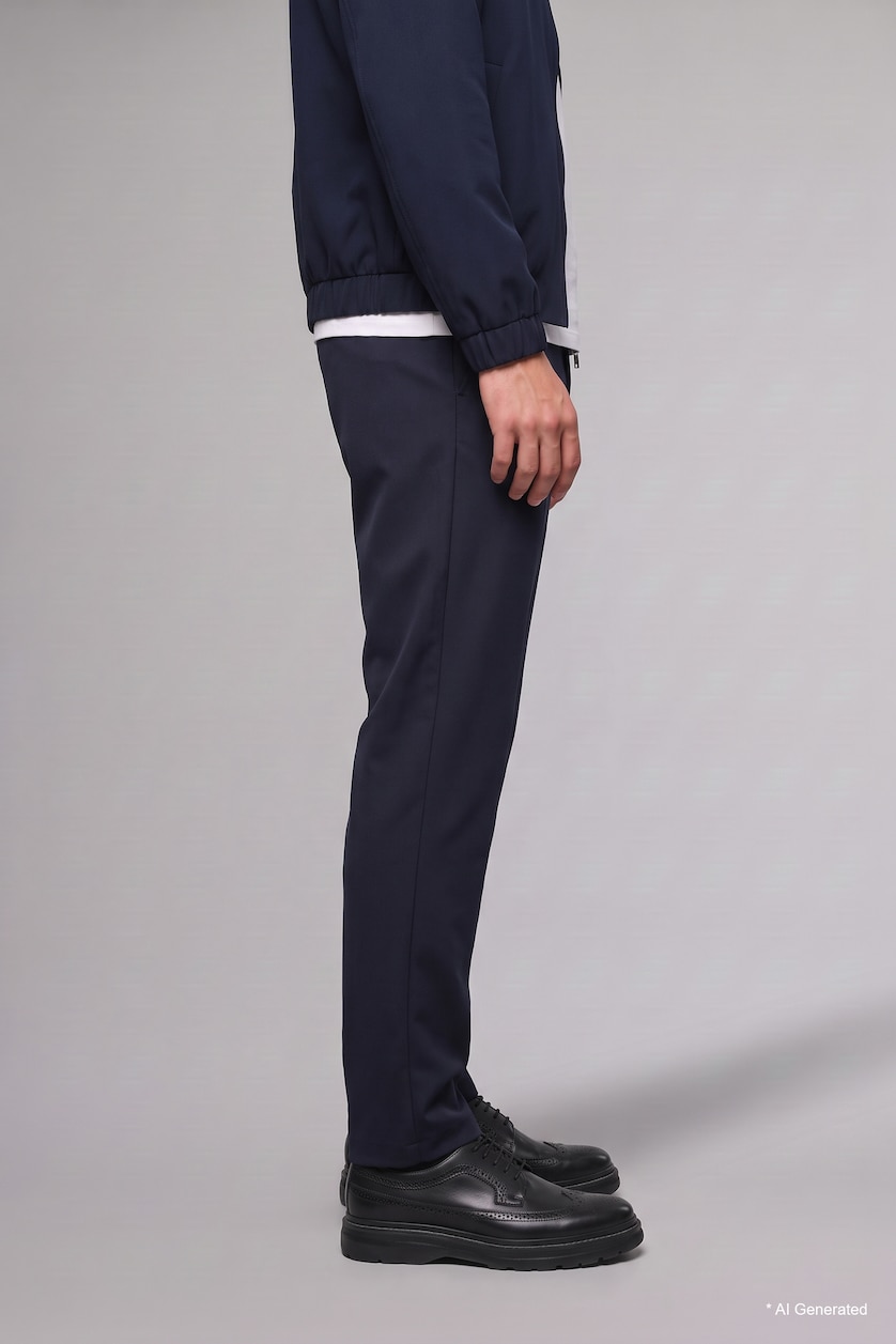 MAN NAVY Regular Fit Normal Waist Straight Leg Trousers with Pockets