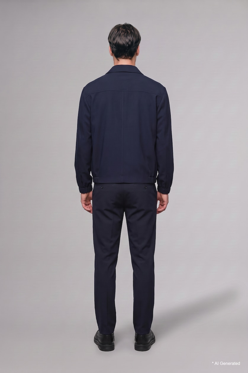 MAN NAVY Regular Fit Normal Waist Straight Leg Trousers with Pockets
