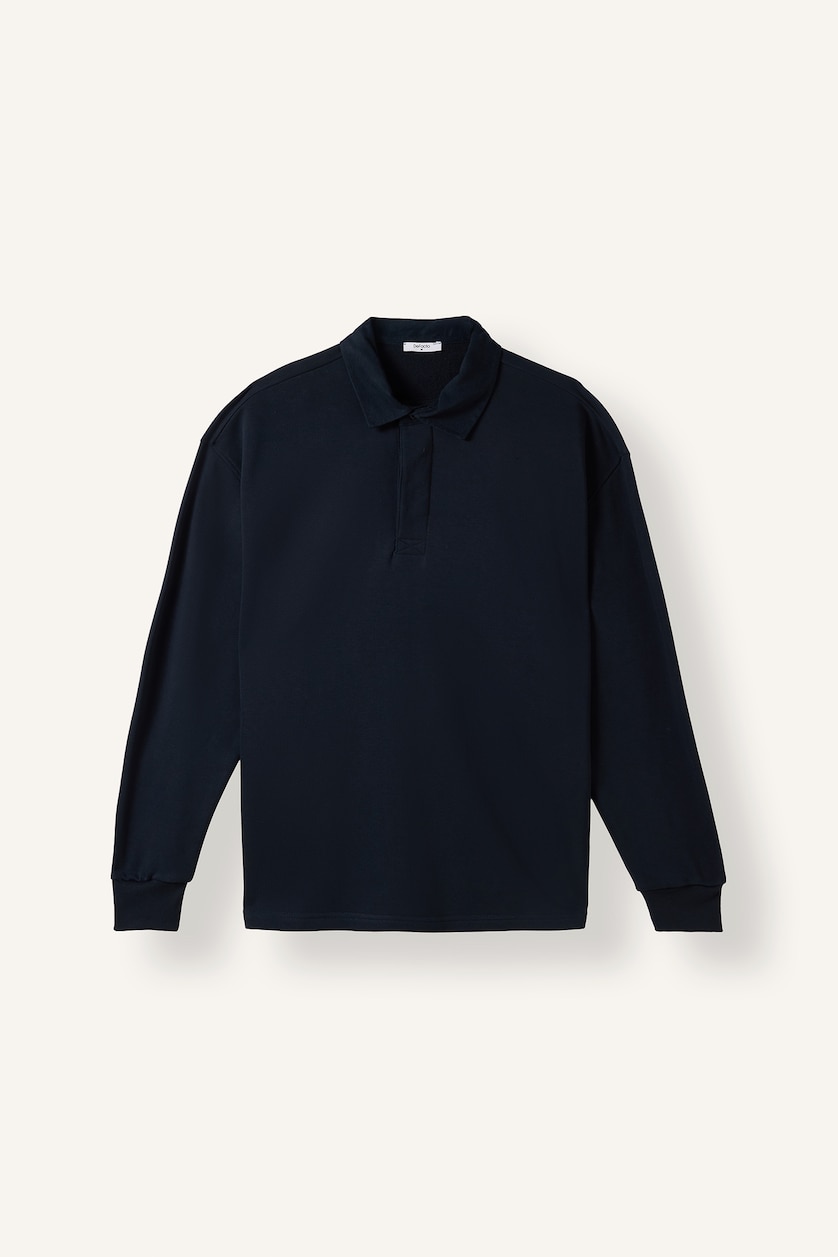 Erkek Lacivert Relax Fit Polo Yaka Basic Sweatshirt