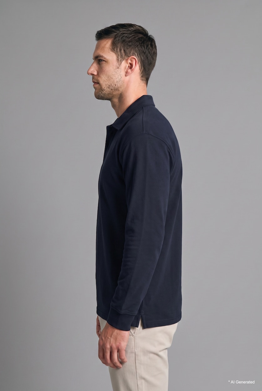 رجال كحلي Relaxed Fit Basic Polo Collar Drop-Shoulder Sweatshirt