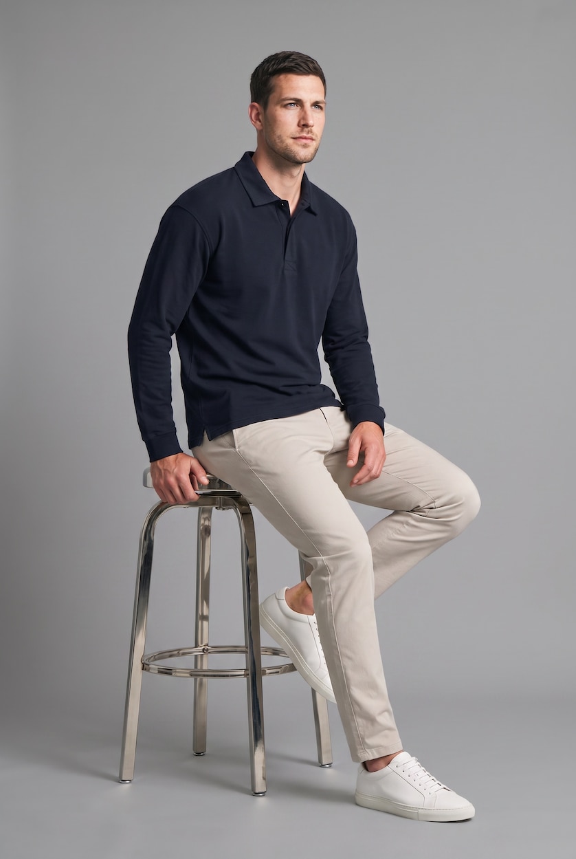 MAN NAVY Relax Fit Polo Neck Sweatshirt