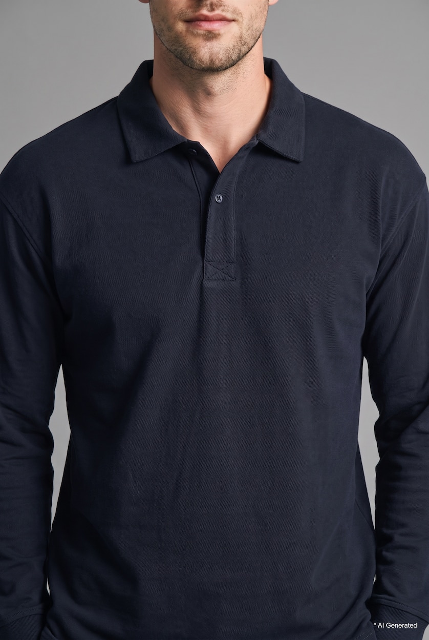 رجال كحلي Relaxed Fit Basic Polo Collar Drop-Shoulder Sweatshirt