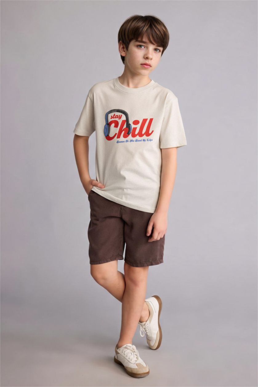 Erkek Çocuk - Genç Erkek Kahve Regular Fit Tencel Şort Erkek Çocuk