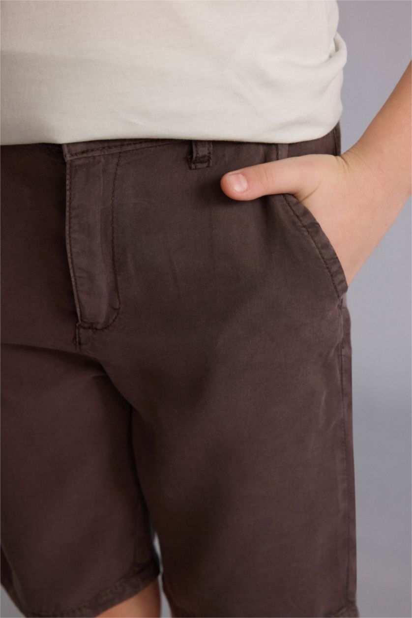 Erkek Çocuk - Genç Erkek Kahve Regular Fit Tencel Şort Erkek Çocuk